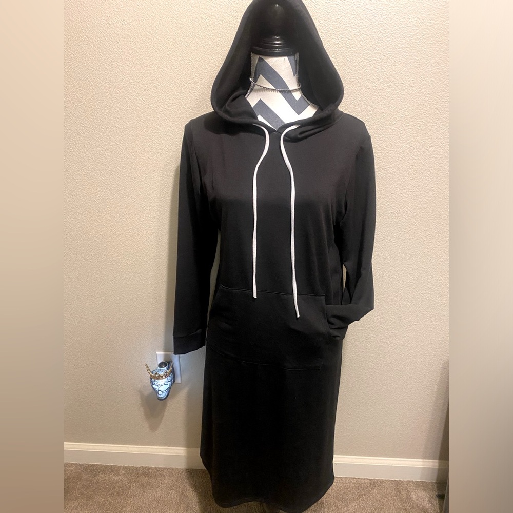Black lightweight hooded sweater dress